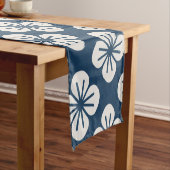 Japanese Navy Blue Ivory Floral Geometric Pattern Korte Tafelloper (Voorbeeld)