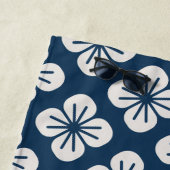 Japanese Navy Blue Ivory Floral Geometric Pattern Strandlaken (In situ)