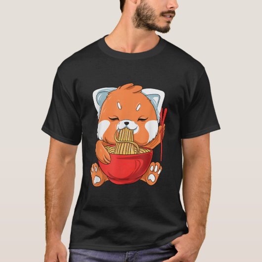 Japanese Noodles Red Panda Eating Ra T-shirt (Voorkant)