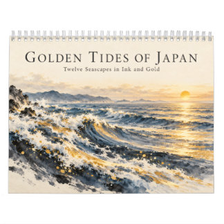 Japanese Ocean Waves in Ink and Gold Kalender