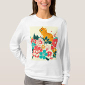 Japanese old scool cat and flowers t-shirt (Voorkant)