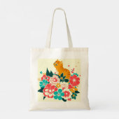 Japanese old scool cat and flowers tote bag (Achterkant)
