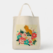 Japanese old scool cat and flowers tote bag (Achterkant)