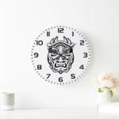 Japanese Oni Mask Tribal Demon Line Art Grote Klok (Huis)