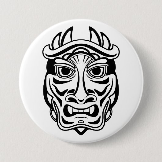 Japanese Oni Mask Tribal Demon Line Art Ronde Button 7,6 Cm (Voorkant)