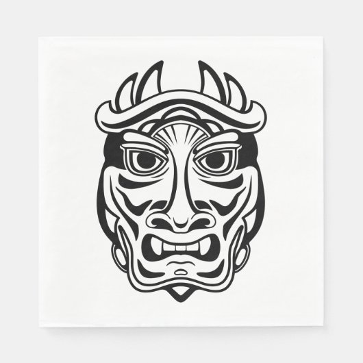 Japanese Oni Mask Tribal Demon Line Art Servet (Voorkant)