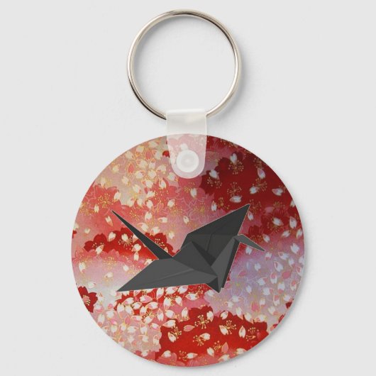 japanese Origami crane pink Sakura cherry blossom Sleutelhanger (Voorkant)