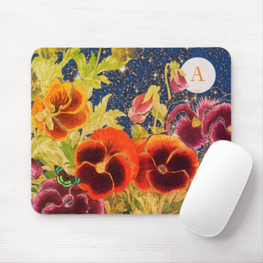 JAPANESE PANSIES MET STARS DIY INITIAAL MUISMAT (Met muis)