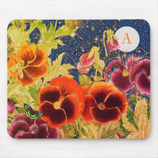 JAPANESE PANSIES MET STARS DIY INITIAAL MUISMAT (Voorkant)