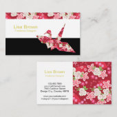 Japanese pattern red origami crane business card visitekaartje (Voorkant / Achterkant)