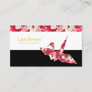 Japanese pattern red origami crane business card visitekaartje