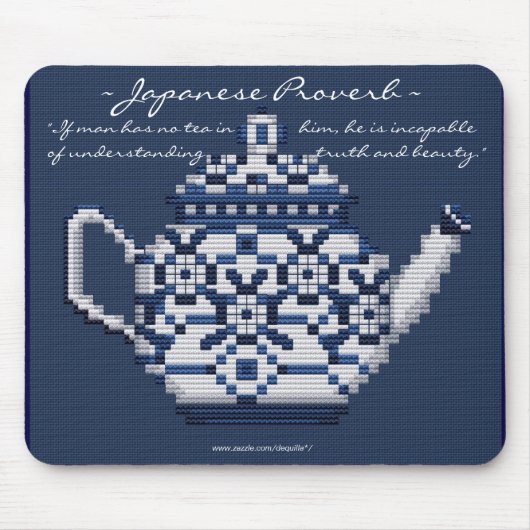 JAPANESE PROVERB TEA POT Cross Stitch Style Design Muismat (Voorkant)