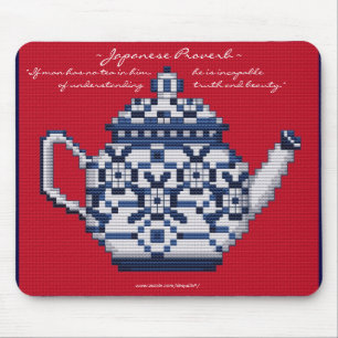 JAPANESE PROVERB TEA POT Cross Stitch Style Design Muismat