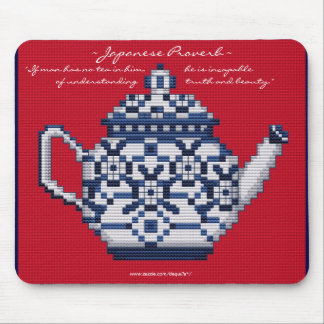 JAPANESE PROVERB TEA POT Cross Stitch Style Design Muismat