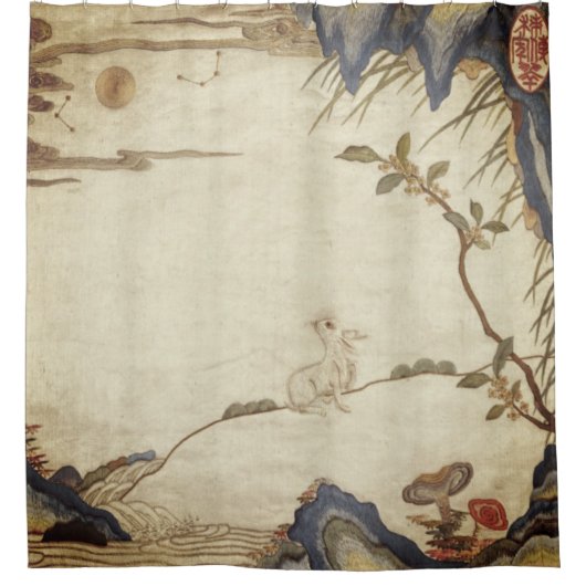 JAPANESE RABBIT EN MOON Shower Curtain Douchegordijn (Voorkant)