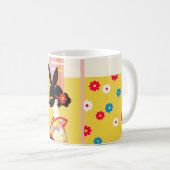Japanese Rabbit Mask – Retro Floral Mug Koffiemok (Voorkant rechts)