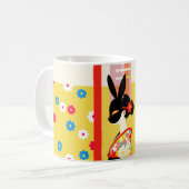 Japanese Rabbit Mask – Retro Floral Mug Koffiemok (Voorkant links)
