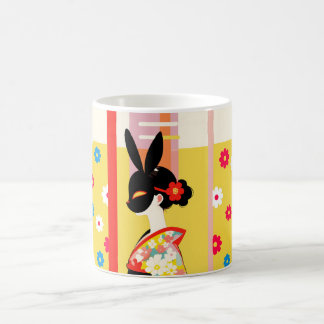 Japanese Rabbit Mask – Retro Floral Mug Koffiemok