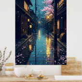Japanese Rainy Cozy Cherry Blossom Street Anime Poster (Keuken)