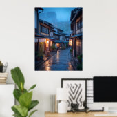 Japanese Rainy Street Cozy Urban  Poster (Thuiskantoor)