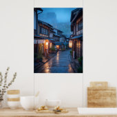 Japanese Rainy Street Cozy Urban  Poster (Keuken)