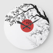 Japanese Red Sun & Brush Tree Art Grote Klok (Voorkant)