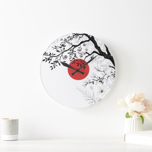 Japanese Red Sun & Brush Tree Art Grote Klok (Huis)