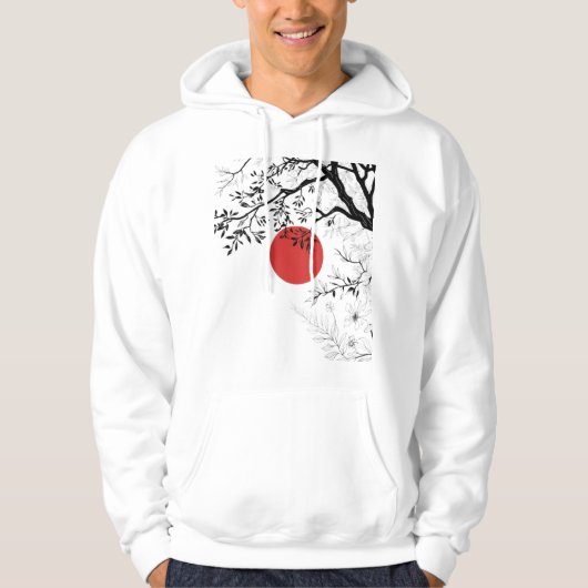 Japanese Red Sun & Brush Tree Art Hoodie (Voorkant)