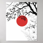 Japanese Red Sun & Brush Tree Art Poster (Voorkant)