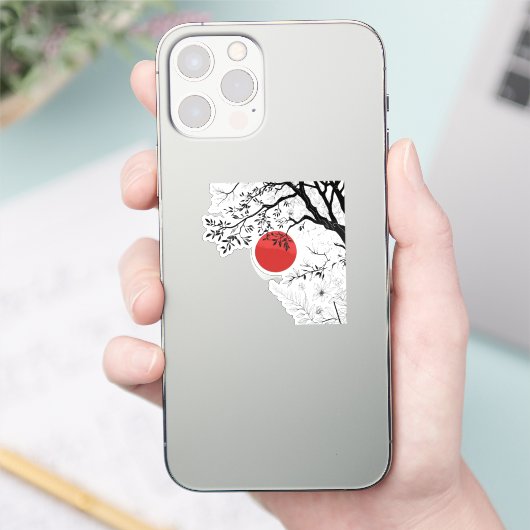Japanese Red Sun & Brush Tree Art Sticker (Telefoon)