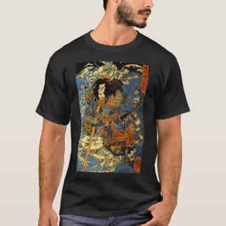 Japanese Retro Arrow Injured Samurai Riding Sea Cr T-shirt