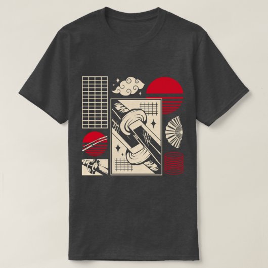 Japanese Retro Samurai Katana Aesthetic Pattern T-shirt (Design voorkant)