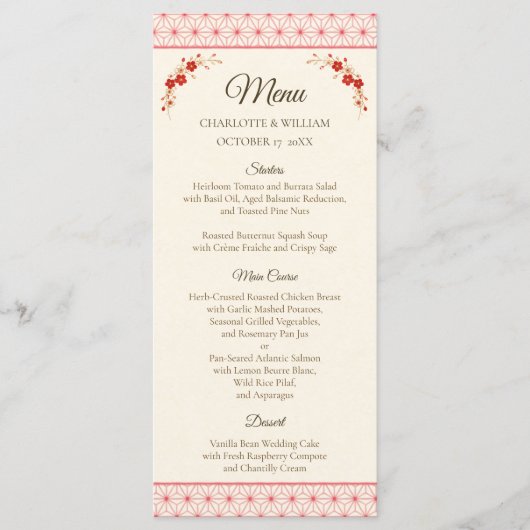 Japanese Sakura Asanoha Wedding Menu (Voorkant)
