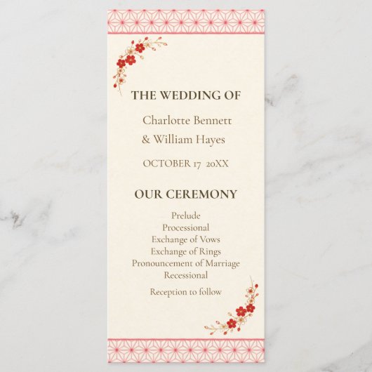 Japanese Sakura Asanoha Wedding Program Programmakaart (Voorkant)