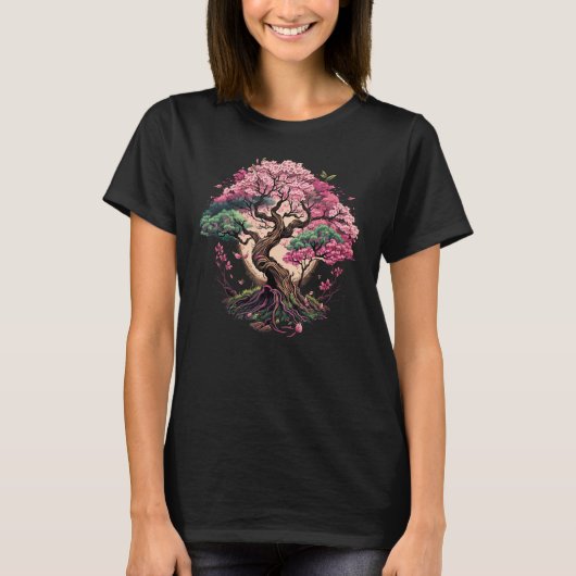 Japanese Sakura Garden Geisha Mount Fuji Cherry Bl T-shirt (Voorkant)
