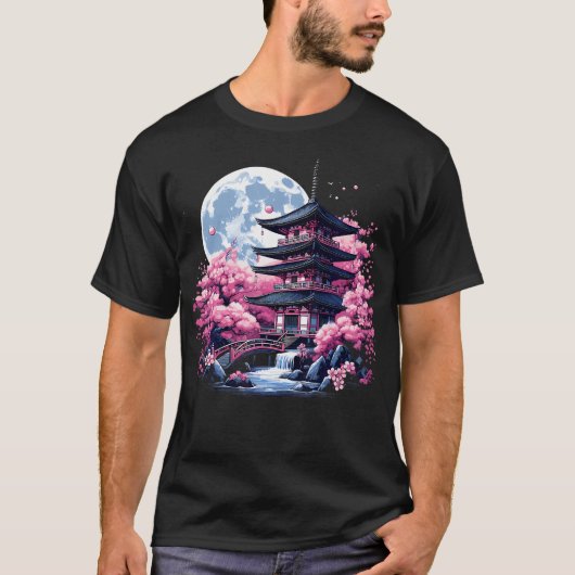 Japanese Sakura Garden Geisha Mount Fuji Cherry Bl T-shirt (Voorkant)