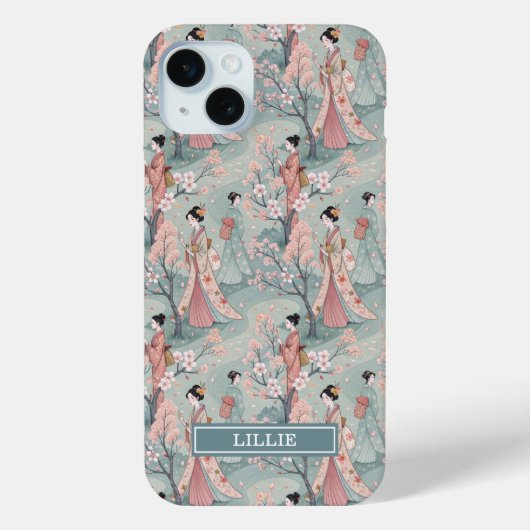 Japanese Sakura Geisha Pattern Monogrammed Case-Mate iPhone Case (Achterkant)
