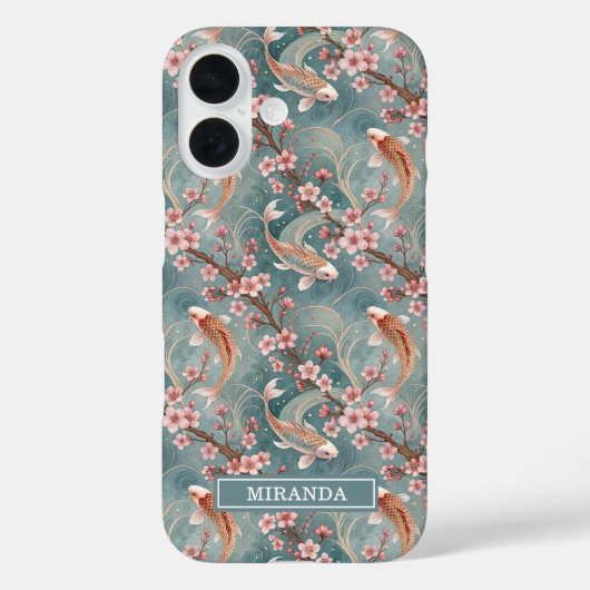 Japanese Sakura Koi Fish Pattern Monogrammed Case-Mate iPhone Case (Achterkant)