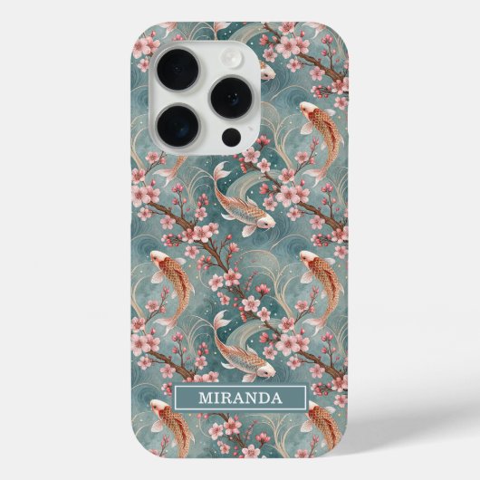 Japanese Sakura Koi Fish Pattern Monogrammed Case-Mate iPhone Case (Achterkant)