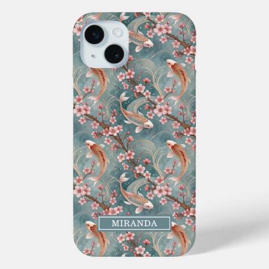 Japanese Sakura Koi Fish Pattern Monogrammed Case-Mate iPhone Case (Achterkant)