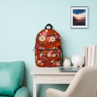 Japanese Sakura Red Kimono Floral Backpack Bedrukte Rugzak