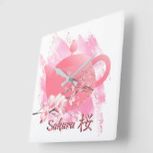 Japanese Sakura Teapot Wall Clock  Vierkante Klok (Hoek)