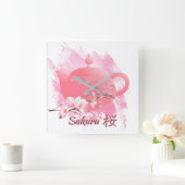 Japanese Sakura Teapot Wall Clock  Vierkante Klok (Huis)