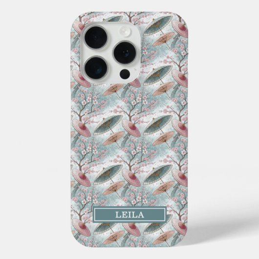 Japanese Sakura Umbrella Pattern Monogrammed Case-Mate iPhone Case (Achterkant)