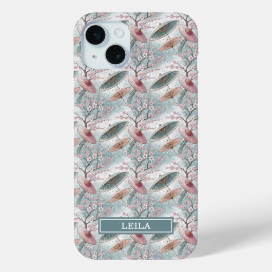 Japanese Sakura Umbrella Pattern Monogrammed Case-Mate iPhone Case (Achterkant)
