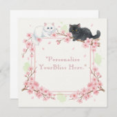 Japanese Sakura & Zen Cats Watercolor Bedankkaart (Voorkant / Achterkant)