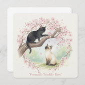 Japanese Sakura & Zen Cats Watercolor Kaart (Voorkant / Achterkant)