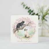 Japanese Sakura & Zen Cats Watercolor Kaart (Staand voorkant)