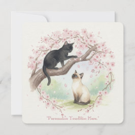 Japanese Sakura & Zen Cats Watercolor  Kaart