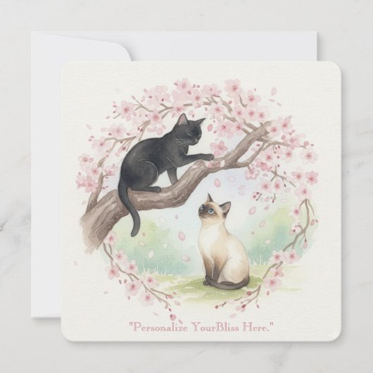 Japanese Sakura & Zen Cats Watercolor Kaart (Voorkant)